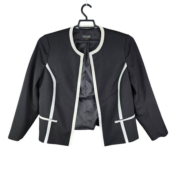 Womens Black Label By Evan-Picone Black/White Trim Blazer Jacket Open Front 16 - Picture 1 of 10
